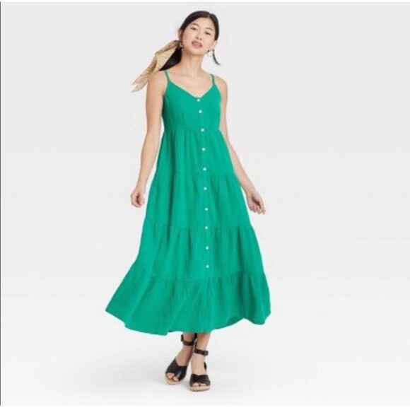 NEW Universal Thread Kelly Green Midi Sundress Coastal Beach Vacation Resort - Picture 5 of 5